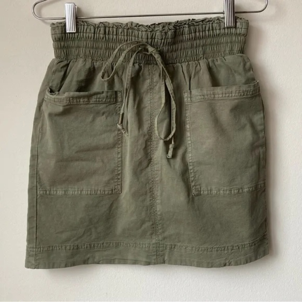Anthropologie Olive Green Mini Skirt Elastic High Waist Women XS Pockets Army